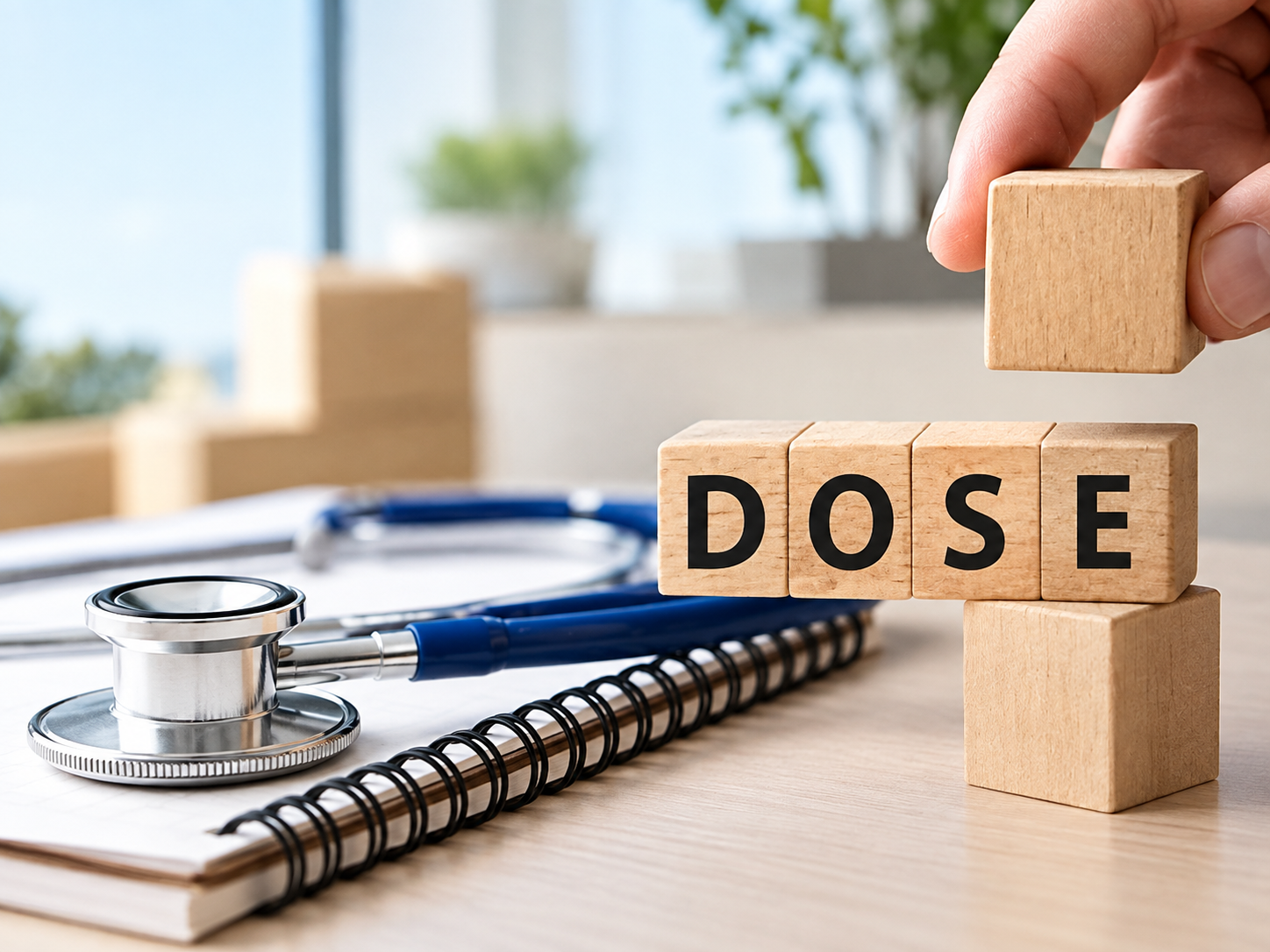 Dose Blocks with Stethoscope and Notebook